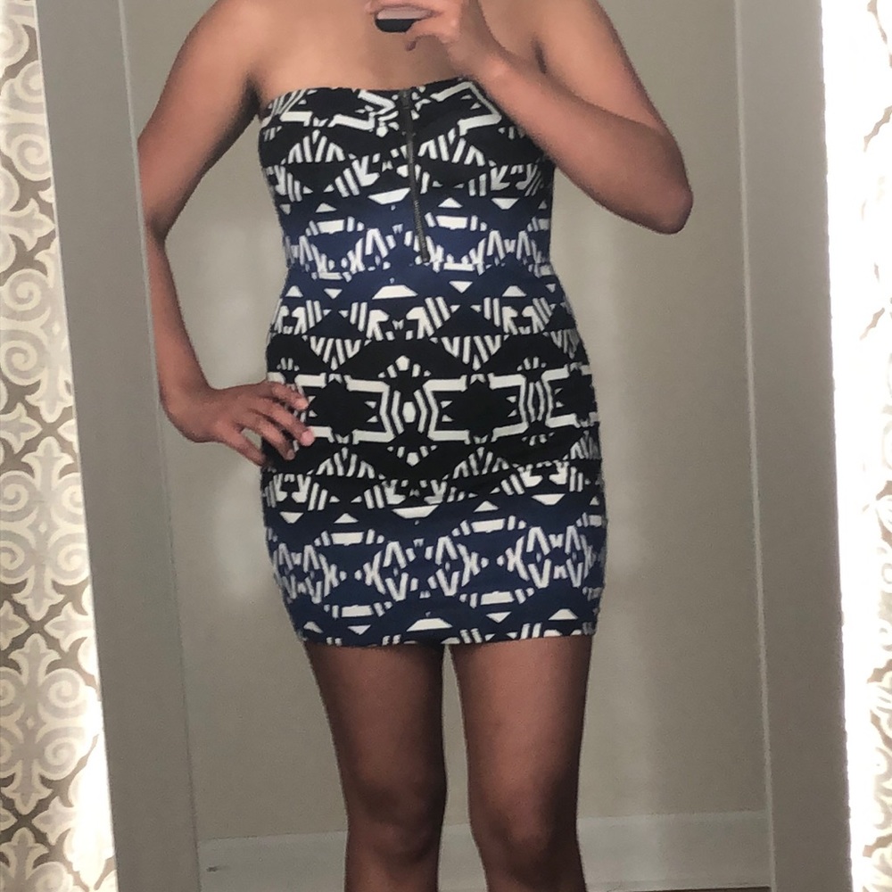 Blue Black White Bodycon Dress